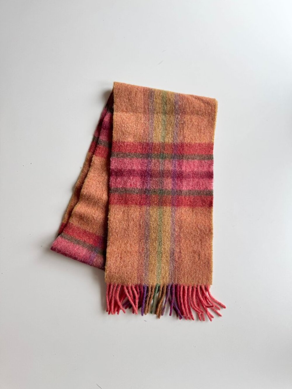 Vintage JOHN HANLY Made in Ireland Plaid 100% Lambswool Wool Fringed Scarf